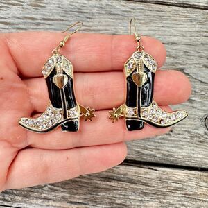Vintage Jewelry Black Cowboy Boots earrings Cowboy Boot Earrings Western Rodeo
